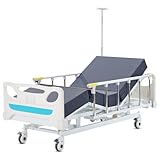 VEVOR Premium vollelektrisches Krankenhausbett mit 3 Funktionen, elektrisches medizinisches Intensivbett mit Matratze und Infusionsständer, Handsteuerung und 5-Zoll-Feststellrollen für den Einsatz