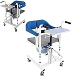 Hydraulischer Patientenlifter Transferstuhl, Transfer-Pflegestuhl, Höhenverstellbar, Tragfähigkeit 100kg, Anti-Rutsch-Griffe, 180° geteilter Sitz Patientenlifter, Duschstuhl (Blau)