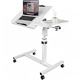 Aeroflexa Mobiler Betttisch auf Rollen, Beistelltisch Höhenverstellbar 60-90CM und Neigungsverstellbar, Pflegetisch für Bett, Laptoptisch Sofatisch mit Rollen Stehtisch Mit Schallwand (Weiß)