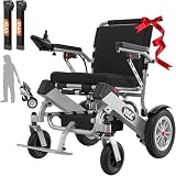 VOCIC V62 Doppelbatterie Elektrischer Rollstuhl Faltbar Leicht bis 136KG,25KM Rollstühle Elektrisch mit Luftbereifung,500W & Flugzeugzulassung,3 Jahre Support (Silber Schwarz​)