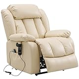 DUANDUAN 2 Motoren Elektrischer Relaxsessel mit 180° Liegefunktion, Sessel mit Schlaffunktion, Massagesessel mit Aufstehhilfe,Vibration und Heizung (Beige)