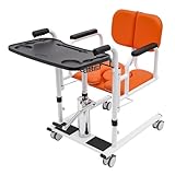 Hydraulischer Patientenlifter Transferstuhl, 330 lbs. Multifunktions-Senioren-Hydraulik Höhenverstellbare Transportrollstuhl Duschstuhl Liftstuhl, 180° Geteilter Sitz Patientenlifter (Orange)