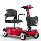 Elektromobil Klappbar für Senioren und Ältere, 6 km/h Tragfähigkeit 190Kg bis 20 KM, 4 Rad Mobilitätsroller mit Korb für All Gelände (Rot)