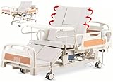 Pflegebett Elektrisch Verstellbar 5-Funktionen mit Seitenneigung, Krankenhausbett mit Matratze, 250 kg Tragfähigkeit, 13cm Feststellrollen, Höhenverstellbar von 46–74 cm Pflegebett für Heimkrankenhaus