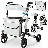 Arebos Leichtgewicht Rollator Aluminium | Reiserollator 6-fach höhenverstellbar | Faltbar | Inkl.Stockhalter und abnehmbare Einkaufstasche | Gehwagen Laufhilfe Gehhilfe mit Feststellfunktion | Grau