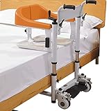 Errzom Patientenlifter Patienten Transfer Lift Stuhl mit 180° geteiltem Sitz, Bett Toilettenstuhl, Rollstuhl Lift mit Handkurbel Lifthebel, höhenverstellbarer Behinderten-Dusch-Stuhl