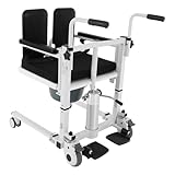 Hydraulischer Patientenlifter Transferstuhl, 331 lbs. Multifunktions-Senioren-Hydraulik Höhenverstellbare Transportrollstuhl Duschstuhl, 180° Geteilter Sitz Handkurbelsteuerung für Heben und Senken