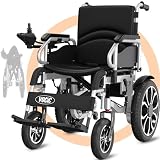 VOCIC V56 Rollstuhl Elektrisch Faltbar Leicht,30KM Elektrischer Rollstuhl bis 150KG,Outdoor Elektrorollstuhl mit 40CM Gummi Luftbereifung für all Gelände (Silber)