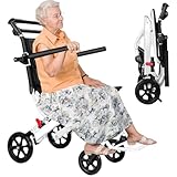 Faltrollstuhl, Leichter Tragbarer Rollstuhl für Erwachsene, Ergonomisches Design mit Verstellbarem Sicherheitsgurt, Carbonstahlrahmen & PU-Räder für Glatte Fahrt