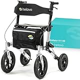 Helavo Rollator mit Pannensicheren Vollgummireifen für Draußen - Faltbarer Aluminium Outdoor-Rollator mit Sitz - Maximale Mobilität & Komfort im Außenbereich