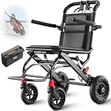 VOCIC U41 Rollstuhl Faltbar Leicht,8,6KG Aluminium Ultraleichter Reiserollstuhl,Tragbarer Transportrollstühle klappbar mit 20CM groß Honeycomb Gelände Reifen,Schmaler Rollstuhl für Wohnung |Schwarz